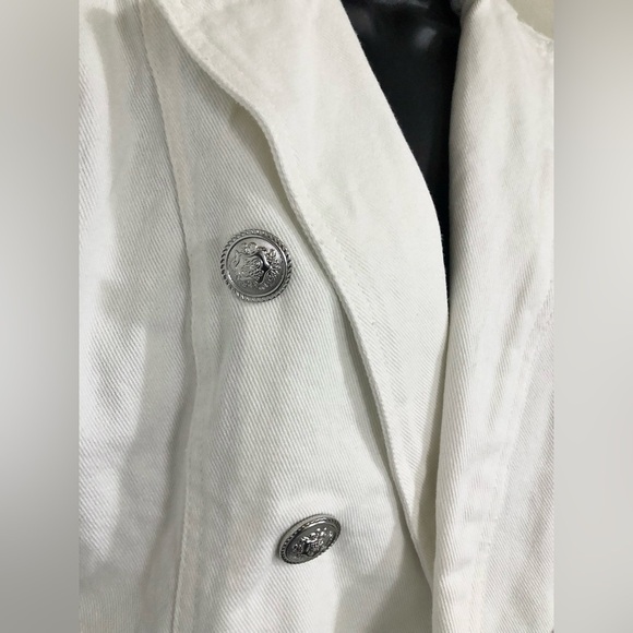 White stretch denim double breasted military style jean‎ jacket size medium new - Picture 16 of 16
